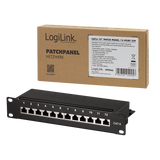 LogiLink Panneau de brassage Cat.6 – 12 ports RJ45, blindé, rack 10 pouces, décharge de traction, noir (RAL 7035)