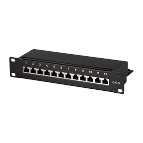 LogiLink Patchpanel Cat.6 – 12-Port RJ45, 10 Zoll, Schwarz (RAL 7035)