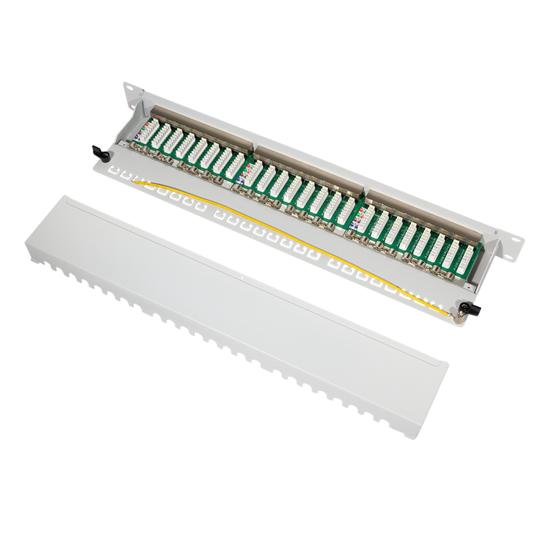 LogiLink Panneau de brassage Cat.6A – 24 ports RJ45, blindé, 19 pouces, PoE/PoE+/PoE++, Gris clair (RAL 7035)