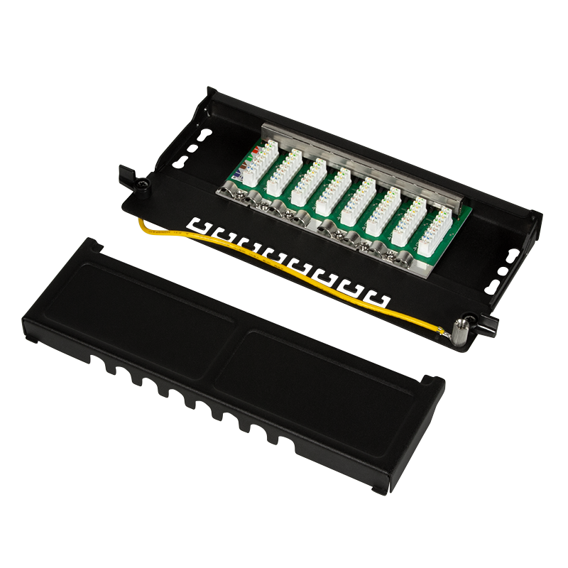LogiLink Patch Panel Cat.6A – 8-Port RJ45, Shielded, Compact for Wall &amp; Desktop Mounting, PoE/PoE+/PoE++, Black (RAL 9005)