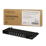 Panneau de brassage LogiLink Cat.6A – 8 ports RJ45, blindé, compact pour montage mural et sur bureau, PoE/PoE+/PoE++, noir (RAL 9005)