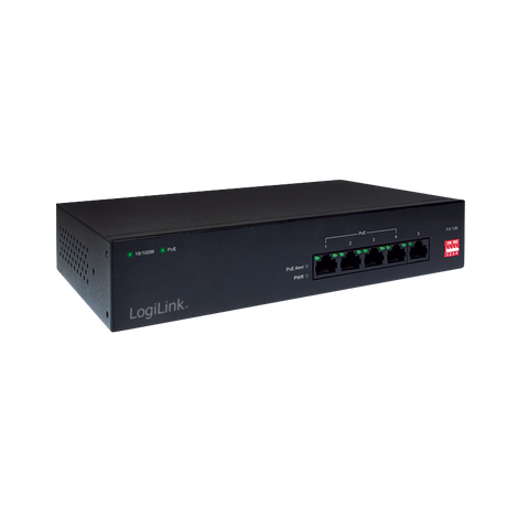 PoE Switch mit 5 RJ45 Ports &amp; 30 W pro Port – LogiLink