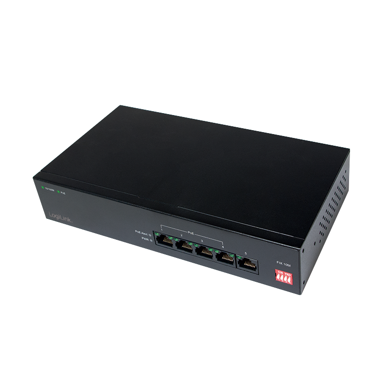 LogiLink Commutateur PoE 5 ports NS0098 – Commutateur Fast Ethernet avec PoE+, 30 W par port, IEEE 802.3at/af, Plug & Play