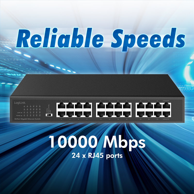 LogiLink 24-Port Gigabit Switch NS1324 – Unmanaged Ethernet Network Switch, Metal Housing, Energy Efficient, 19" Compatible