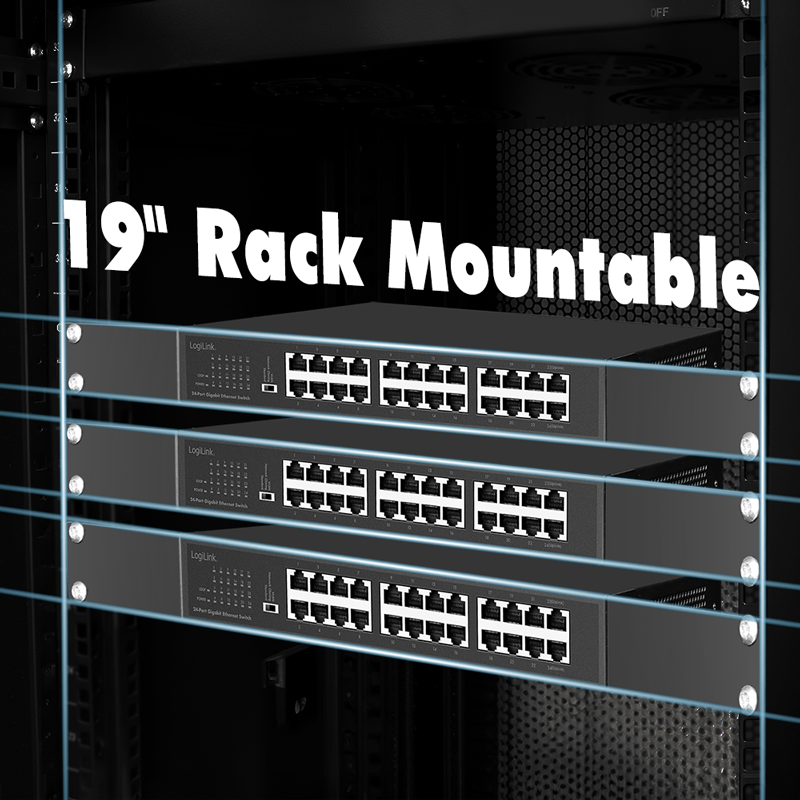 LogiLink 24-Port Gigabit Switch NS1324 – Unmanaged Ethernet Network Switch, Metal Housing, Energy Efficient, 19" Compatible