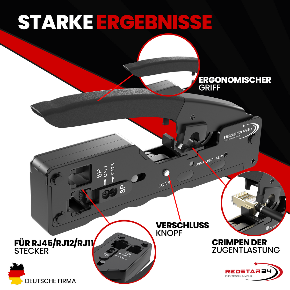 RJ45 Crimpzange für geschirmte &amp; ungeschirmte Stecker – RedStar24