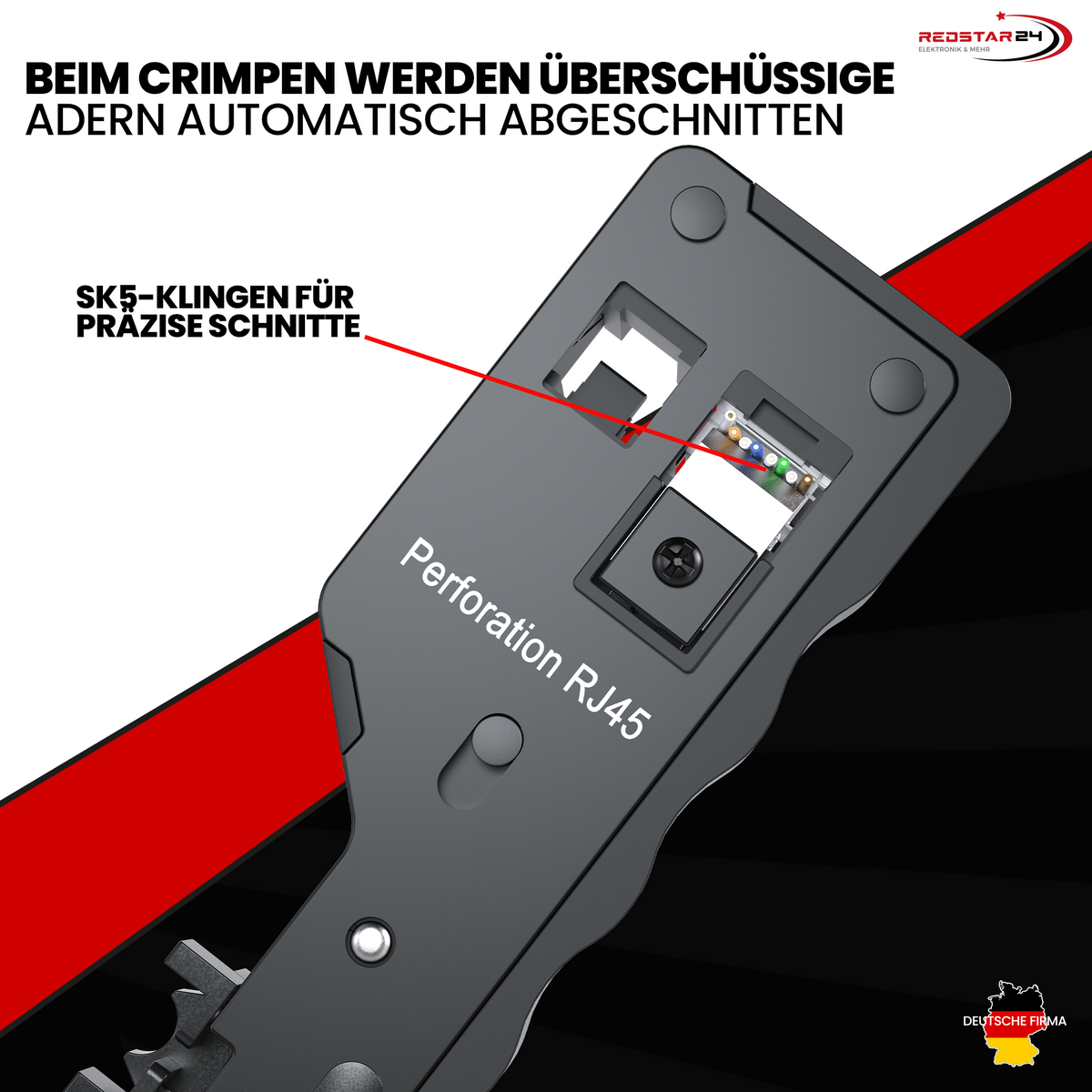 RedStar24 Pince à sertir RJ45 traversante – Pince à sertir réseau pour CAT5e, CAT6, CAT6a & CAT7