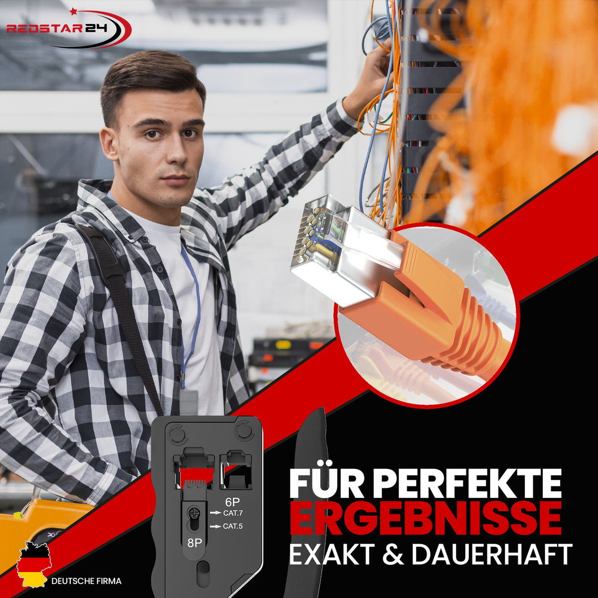 Pince à sertir RJ45 RedStar24 – Pince à sertir réseau pour connecteurs RJ45 et RJ11, compatible avec Cat5e, Cat6a, Cat7 et Cat8