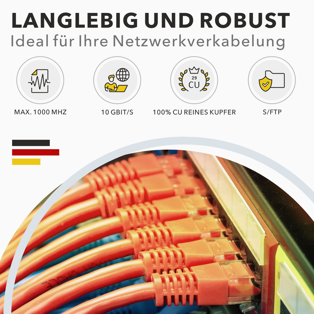 Câble d'installation Cat7 S/FTP 1000 MHz – LSZH Eca, AWG23, PiMF, Orange | RedStar24