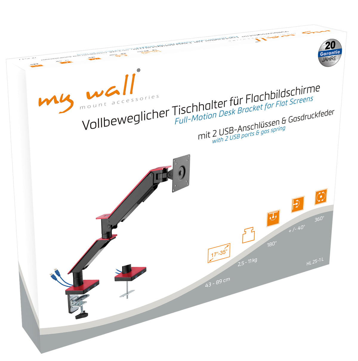 my wall Vollbeweglicher Tischhalter mit Gasdruckfeder für Flachbildschirme (HL 25-1 L)