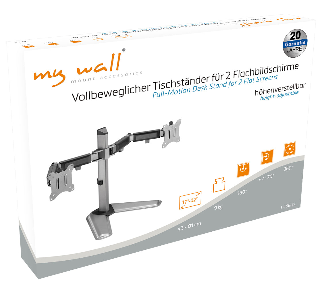 my wall Vollbeweglicher Tischständer für 2 Flachbildschirme (HL 56-2 L)