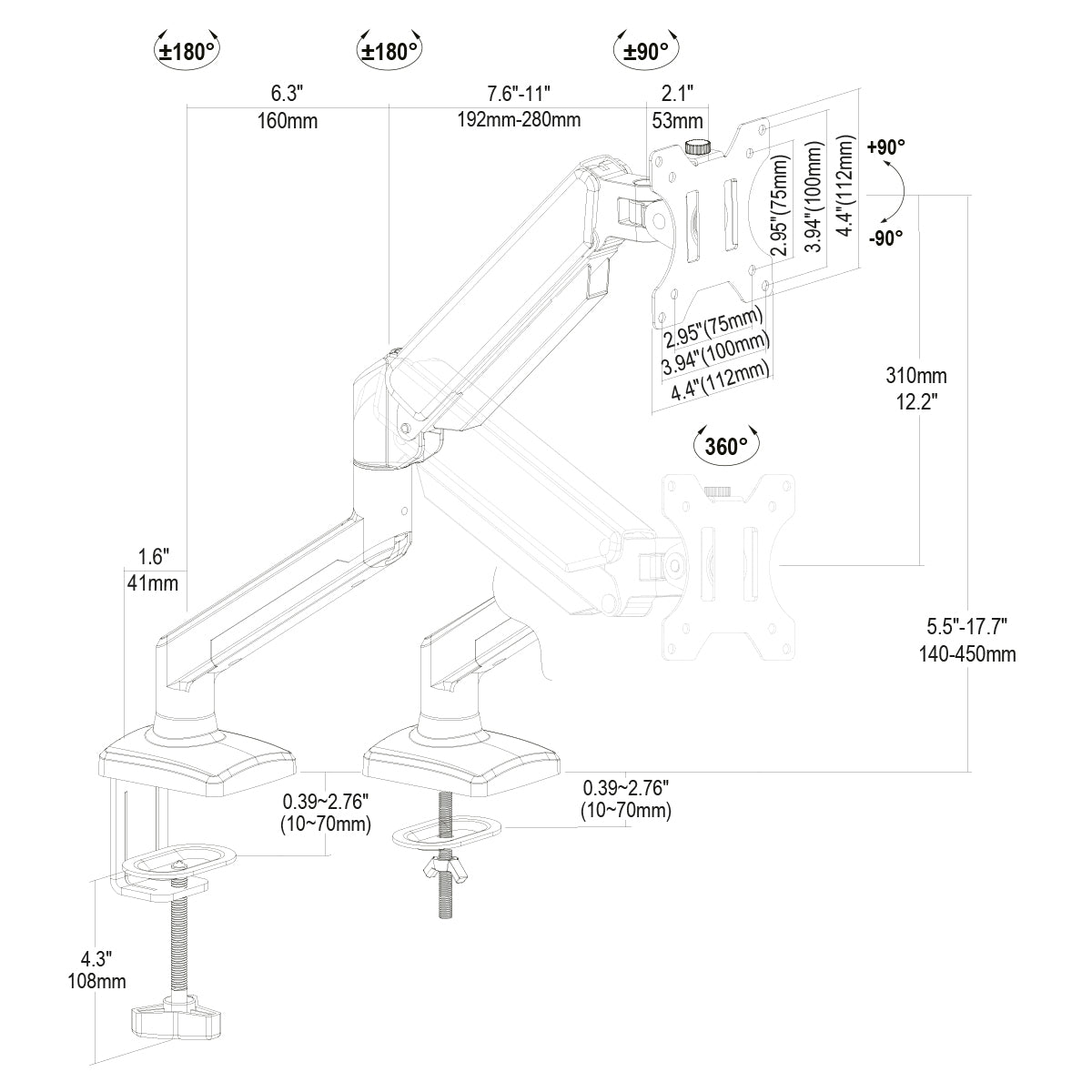 my wall Vollbeweglicher Monitorhalter mit Gasdruckfeder (HL 57 L)