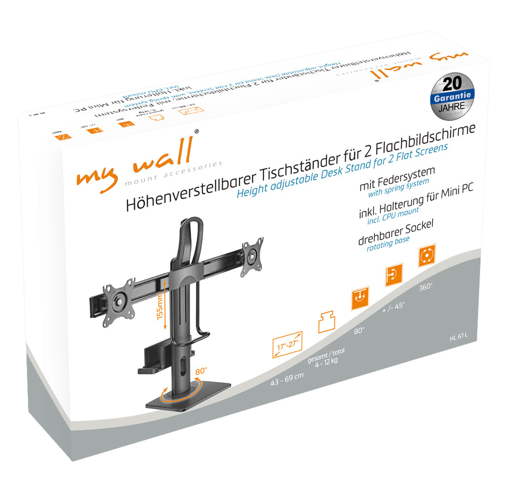 my wall Höhenverstellbarer Tischständer für 2 Flachbildschirme (HL 61 L)