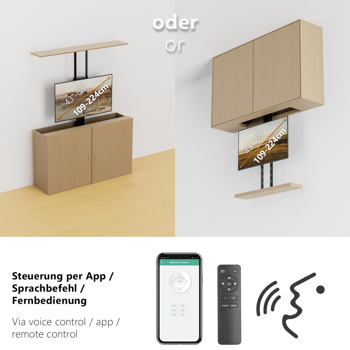 my wall Elektrischer TV Lift zum Hochfahren und Herunterlassen (HP 66-3 L)