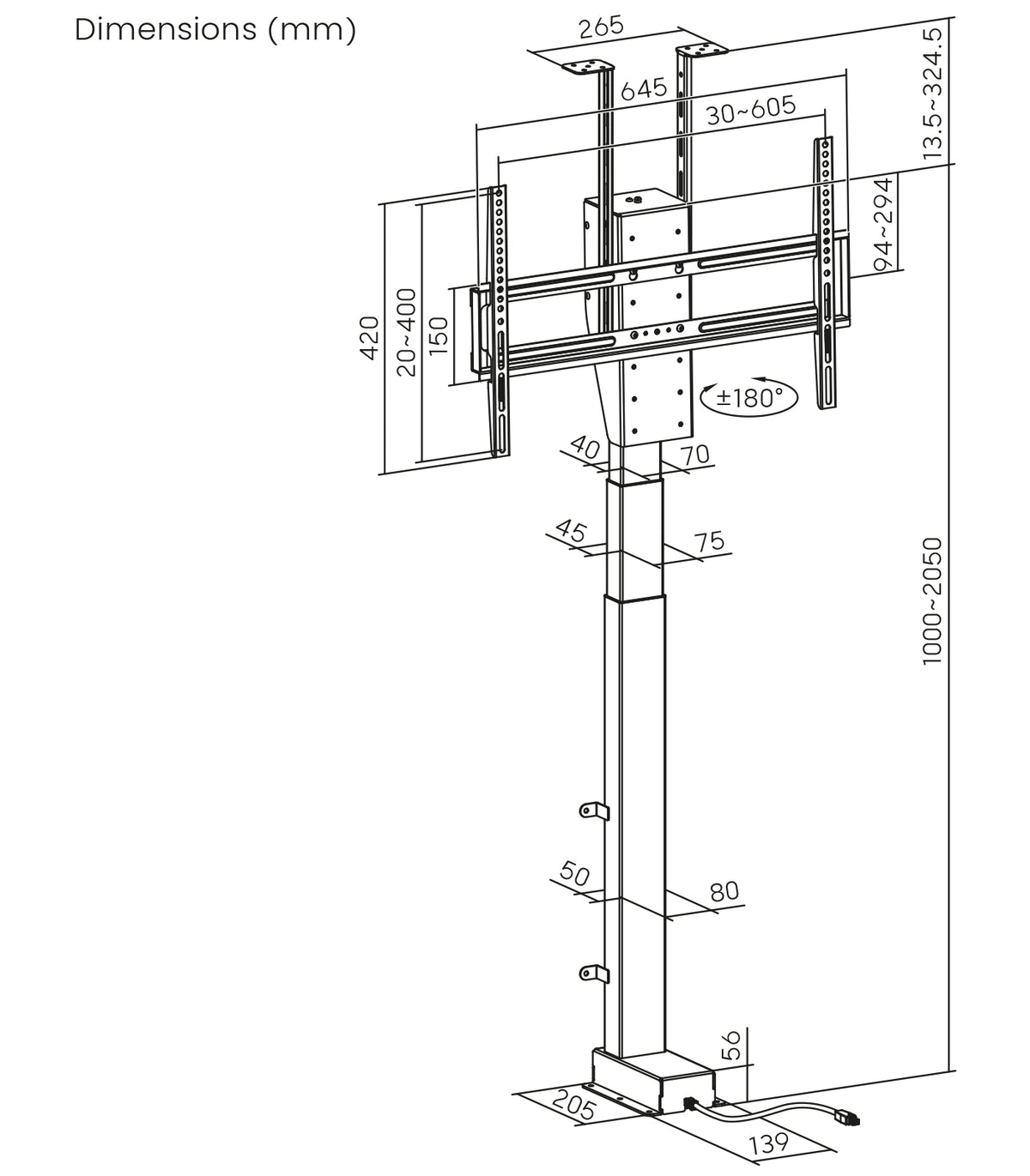 my wall Elektrisch drehbarer TV Lift (HP 67-2 L)