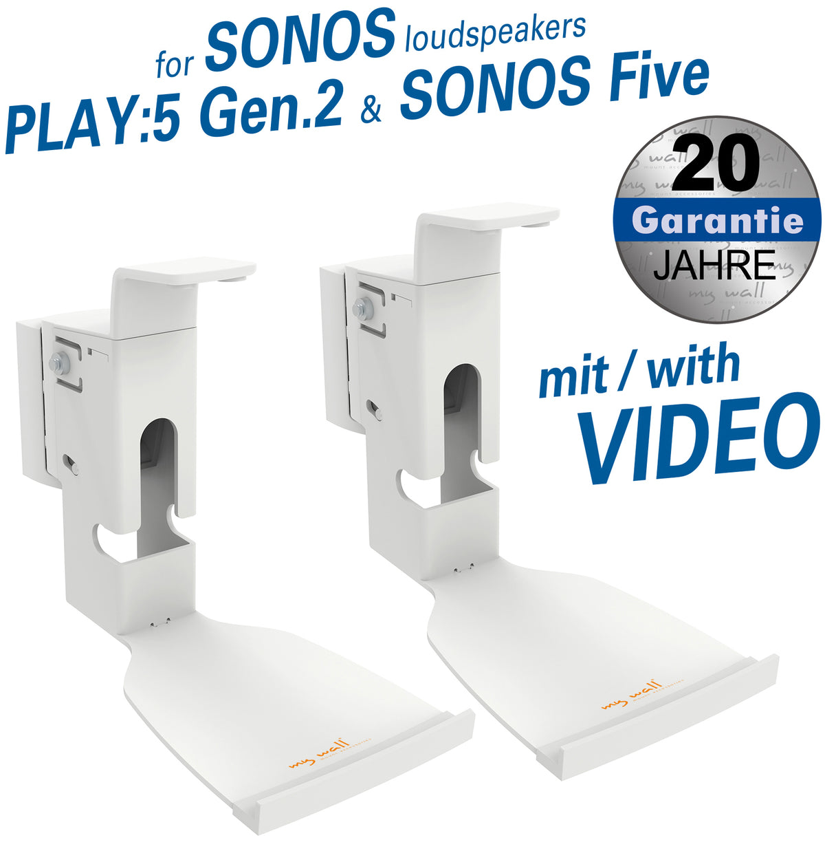 my wall 2 Wandhalter für SONOS Lautsprecher PLAY:5 Gen.2 & Five (HS 15 WL)