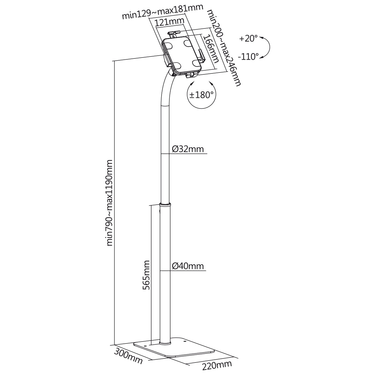 my wall Standhalterung für Tablets mit Diebstahlschutz (HT 39 L)