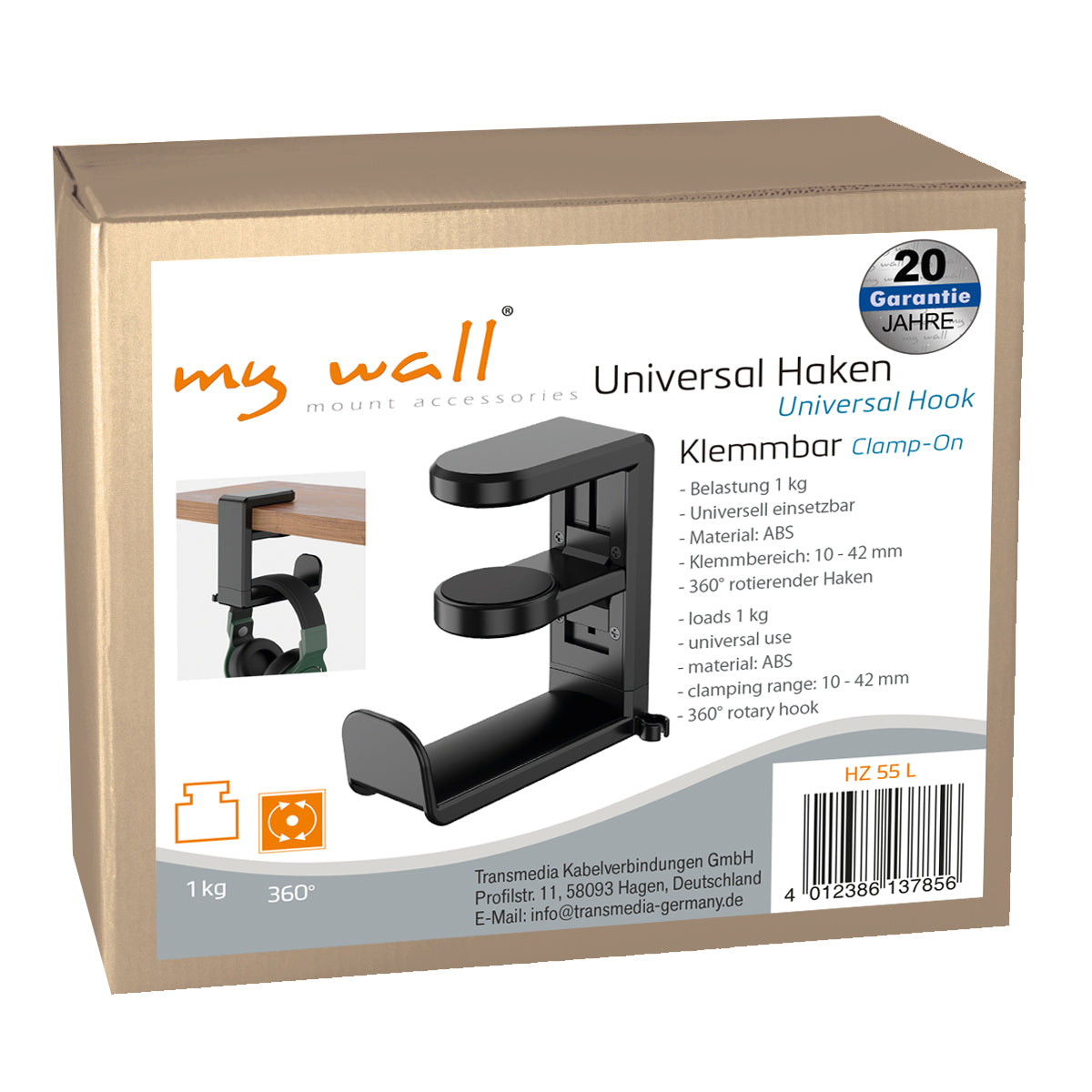 my wall Universal Haken mit Klemmbefestigung (HZ 55 L)